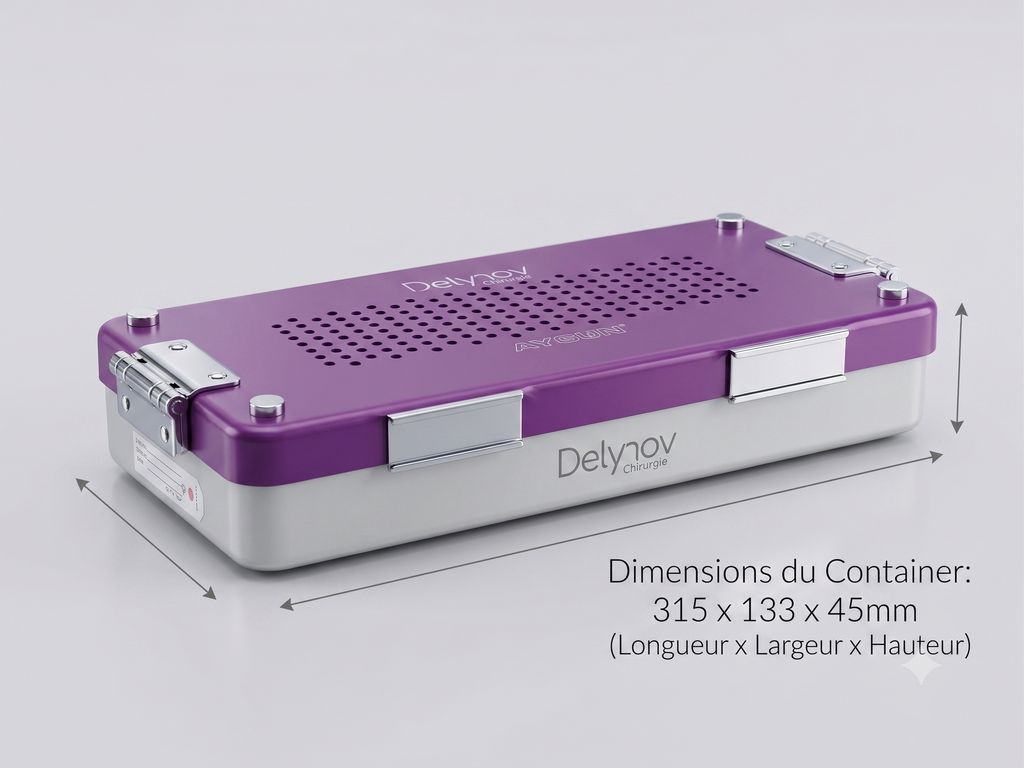 Container de stérilisation 315x133x45mm avec filtres Téflon - Couvercle Violet - Delynov (Aygün)  